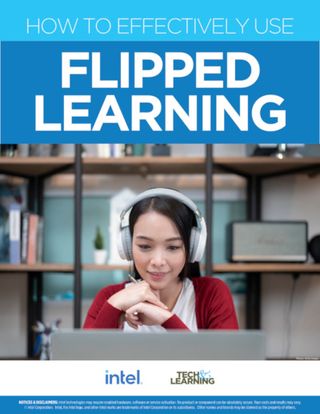 Flipped Learning featuring girl with headphones and laptop computer