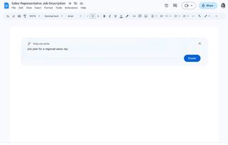 A screenshot of Duet AI helping generate text in docs