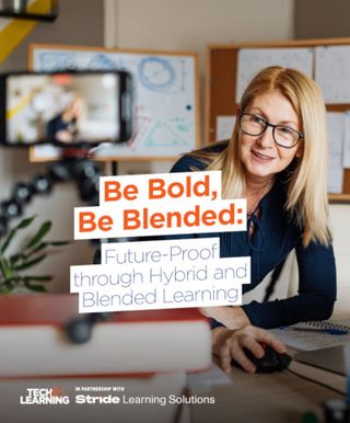 Blended Learning image with woman teaching remotely